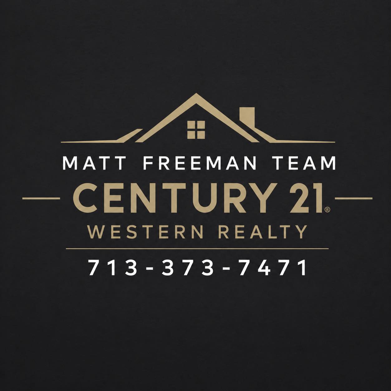 Matt Freeman Team Logo with a gold roof on top of text Matt Freeman Team Century 21 Western Realty 713-373-7471